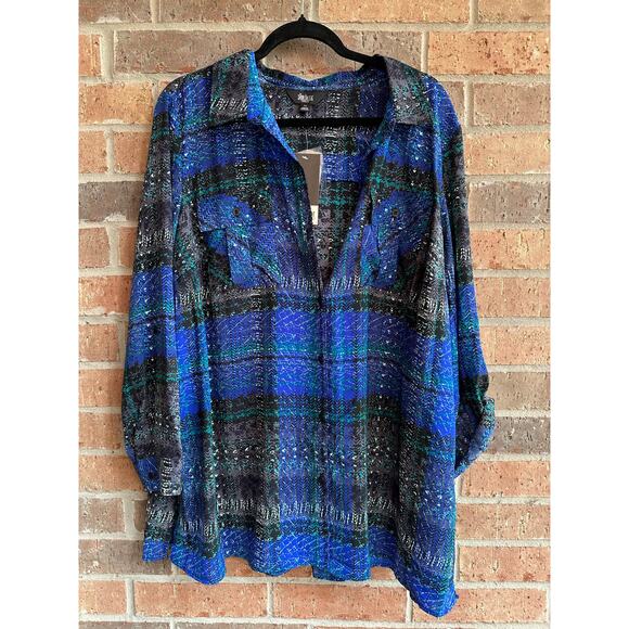 Slim Factor Blue Button Down Woman's blouse Size 3X - Picture 5 of 5